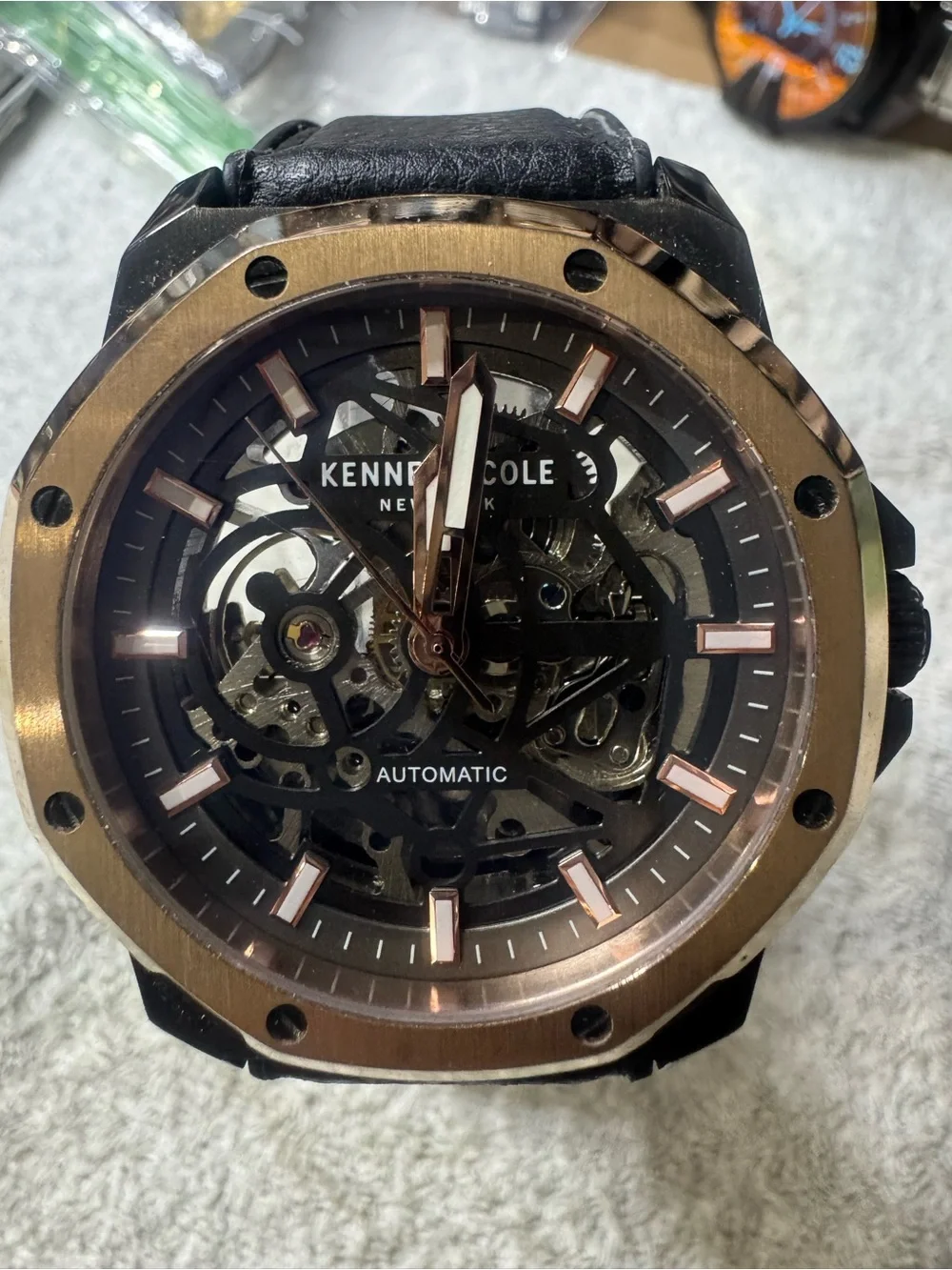 Kenneth Cole Black Dial Watch with Rose Gold Bezel